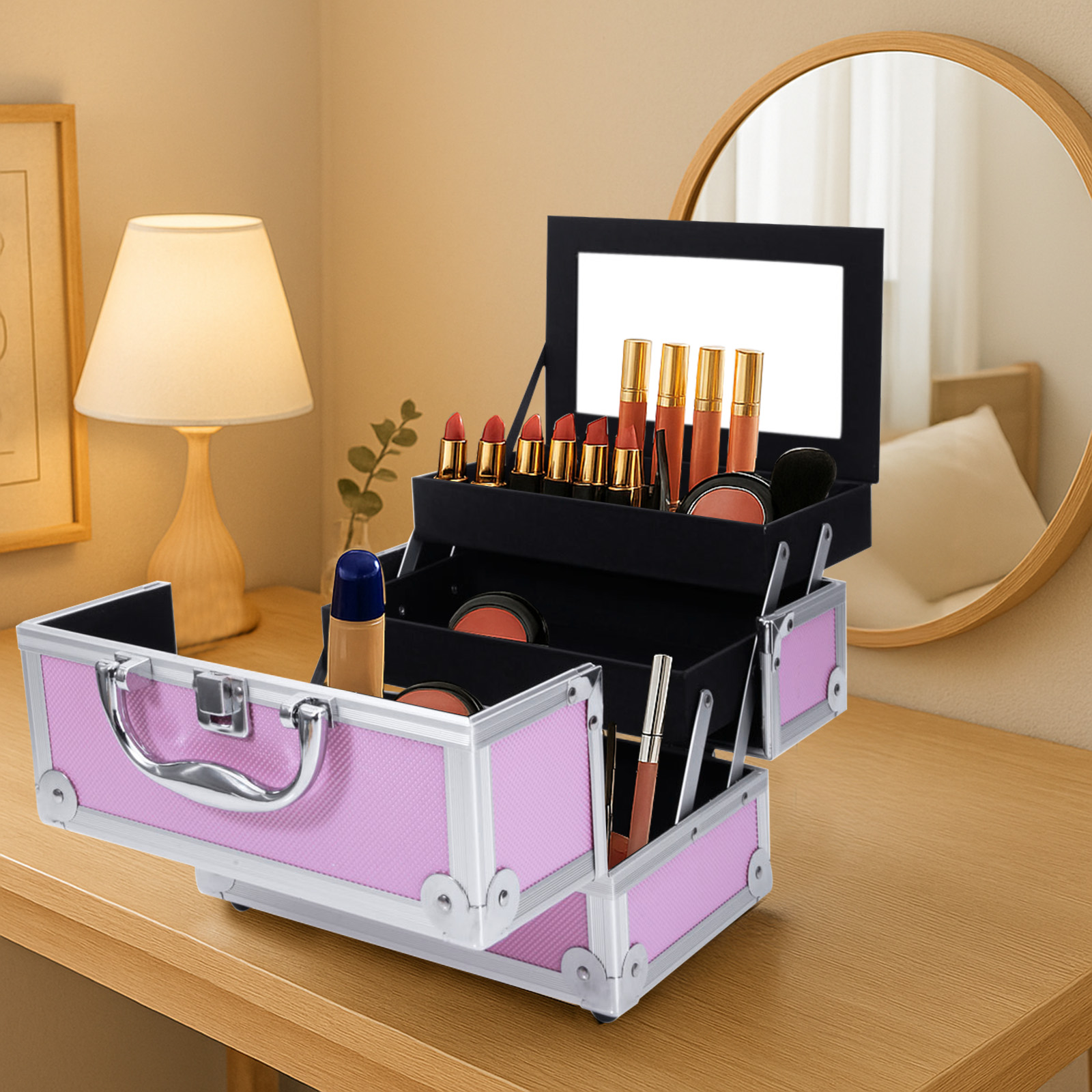 Pink Aluminum Alloy Makeup Cas – Travel Accessories Organizer Case recenzja i cena