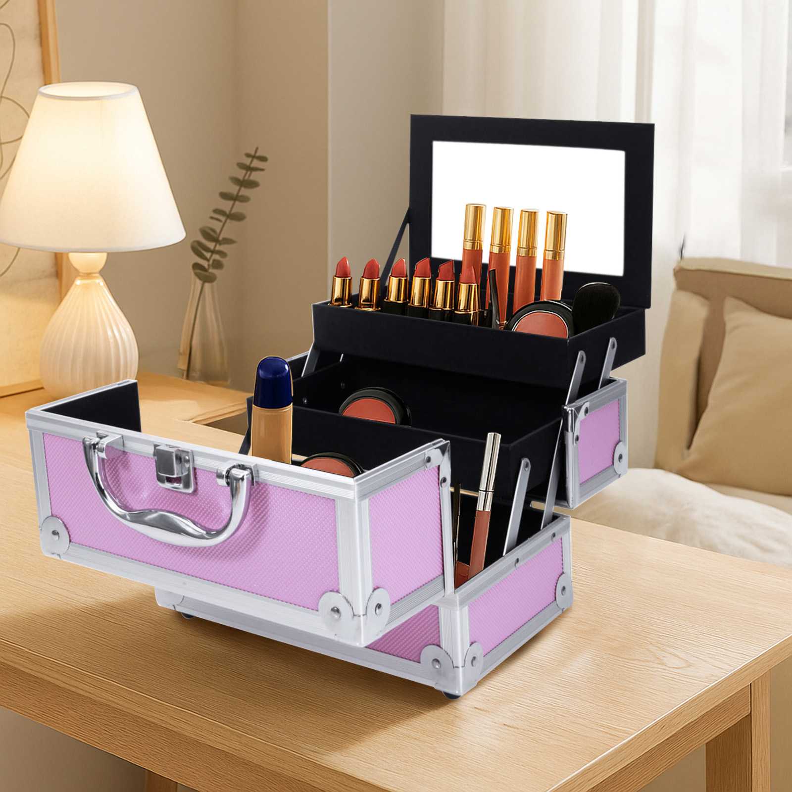 Pink Aluminum Alloy Makeup Cas – Travel Accessories Organizer Case recenzja i cena